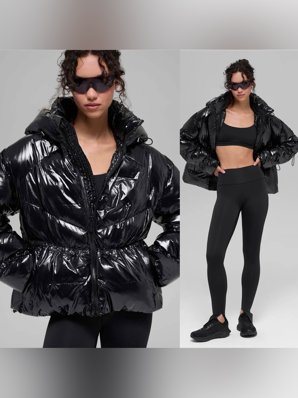 Alo Yoga Glossy Stunner Puffer Hooded Jacket Fall Coat Black Size XS